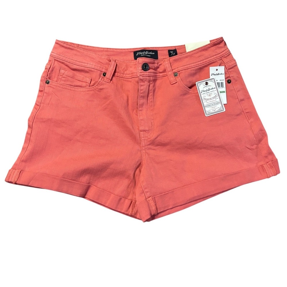 Flag & Anthem High Rise Denim Shorts Cuffed Hem Coral Pink Size 8/29 NWT